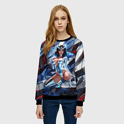 Свитшот женский Космическая секси девушка в блестящем купальнике, цвет: 3D-черный — фото 2