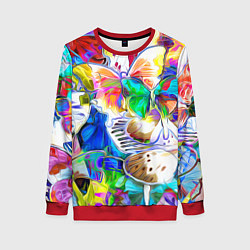 Свитшот женский Живописные бабочки, цвет: 3D-красный