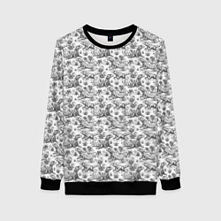 Свитшот женский Черно белый узор с ящерицами - паттерн, цвет: 3D-черный