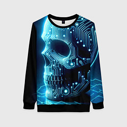 Свитшот женский Cyber neon skull - ai art с дорожками на плате, цвет: 3D-черный