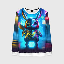 Женский свитшот Neon cyber Pikachu made of metal steel - ai art