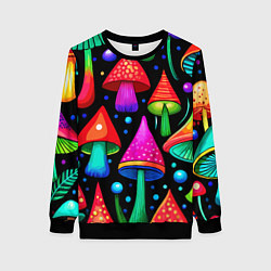 Свитшот женский Неоновые мухоморы в горошек, цвет: 3D-черный