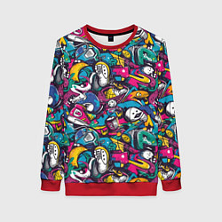 Свитшот женский Граффити спортивные принадлежности, цвет: 3D-красный