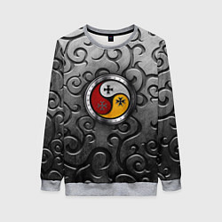 Свитшот женский Три слезы бога на металическом арнаменте, цвет: 3D-меланж