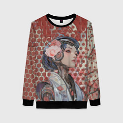 Женский свитшот Девушка-андроид на фоне шестиугольников