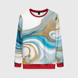 Свитшот женский Бело-голубой с золотом абстрактный узор, цвет: 3D-красный