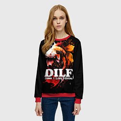 Свитшот женский DILF - damn I love fishing, цвет: 3D-красный — фото 2
