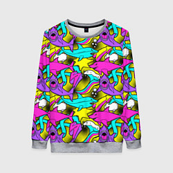 Женский свитшот Цветные акулы паттерн