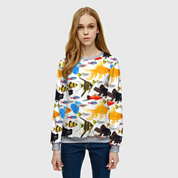 Свитшот женский Аквариумные рыбки паттерн, цвет: 3D-меланж — фото 2