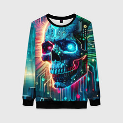 Свитшот женский Cool cyber skull - neon glow, цвет: 3D-черный