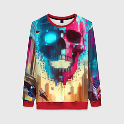 Свитшот женский Cool vanguard neon cyber skull - ai art, цвет: 3D-красный