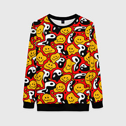 Свитшот женский Смайлики разноцветный паттерн, цвет: 3D-черный