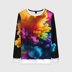 Свитшот женский Взрыв разноцветных облаков, цвет: 3D-белый
