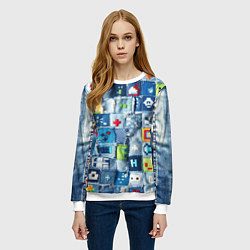 Свитшот женский Minecraft значки на пэчворк, цвет: 3D-белый — фото 2