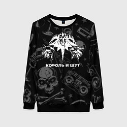 Свитшот женский Король и Шут с потертостями на темном фоне, цвет: 3D-черный