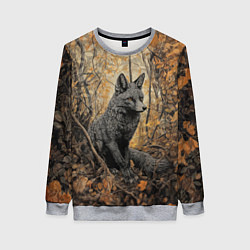 Свитшот женский Серый лис в осенней чаще, цвет: 3D-меланж