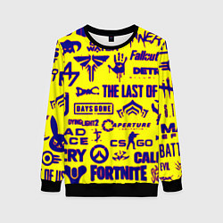 Свитшот женский Логотипы игр на жёлтом, цвет: 3D-черный