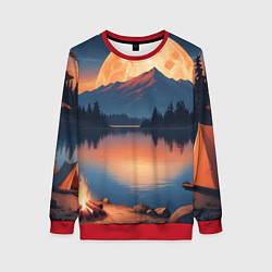 Свитшот женский Костер на берегу озера, цвет: 3D-красный