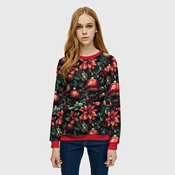 Свитшот женский Паттерн с новогодними украшениями, цвет: 3D-красный — фото 2