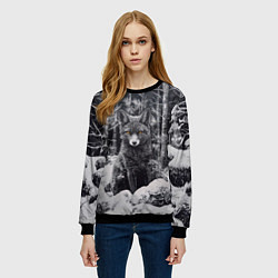 Свитшот женский Лис в зимней чаще, цвет: 3D-черный — фото 2