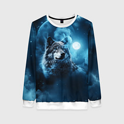 Женский свитшот Волк ночное синее небо