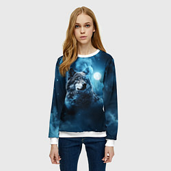 Свитшот женский Волк ночное синее небо, цвет: 3D-белый — фото 2