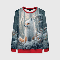Свитшот женский Белый лис с рыжими пятнами, цвет: 3D-красный