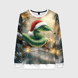 Женский свитшот Новогодняя змея на ветке ели
