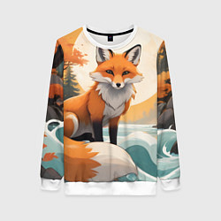 Женский свитшот Лиса в лесу осень