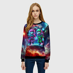 Свитшот женский Марио и Луиджи в открытом космосе - неоновое свече, цвет: 3D-черный — фото 2