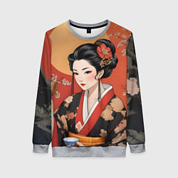 Свитшот женский Японская гейша искусство, цвет: 3D-меланж