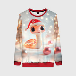 Женский свитшот Новогодняя милая розовая змейка