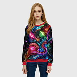 Свитшот женский Красочная неоновая абстракция - нейроарт, цвет: 3D-красный — фото 2