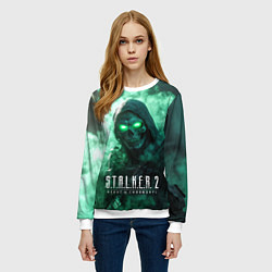 Свитшот женский Stalker 2 череп с зелеными глазами, цвет: 3D-белый — фото 2