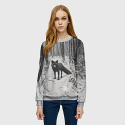Свитшот женский Черная лиса в заснеженном лесу, цвет: 3D-меланж — фото 2