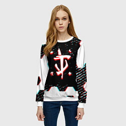 Свитшот женский Doom hexagon glitch color, цвет: 3D-белый — фото 2