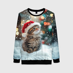 Женский свитшот Новогодний котенок и снег