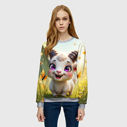 Свитшот женский Козлёнок на лугу, цвет: 3D-меланж — фото 2