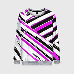 Свитшот женский Розово-чёрные полосы на белом фоне, цвет: 3D-меланж