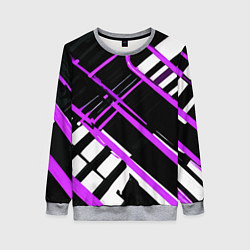 Свитшот женский Фиолетово-белые линии на чёрном фоне, цвет: 3D-меланж