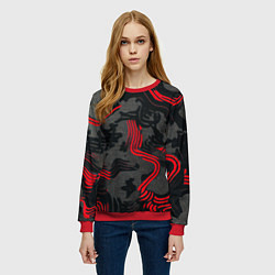 Свитшот женский Камуфляж черный в красную полоску, цвет: 3D-красный — фото 2