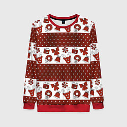 Свитшот женский Новогодний паттерн, цвет: 3D-красный