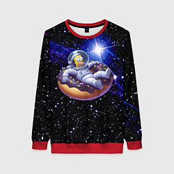 Свитшот женский Космонавт Гомер Симпсон на пончике - нейросеть, цвет: 3D-красный