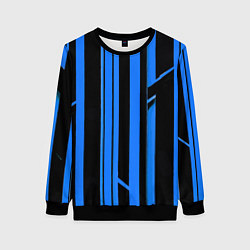Свитшот женский Толстые синие полосы на чёрном фоне, цвет: 3D-черный