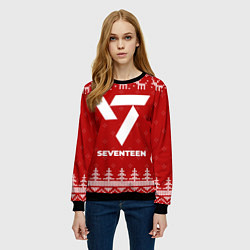 Свитшот женский Новогодний Seventeen с оленями, цвет: 3D-черный — фото 2