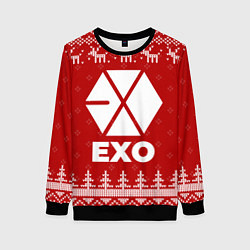 Свитшот женский Новогодний Exo с оленями, цвет: 3D-черный