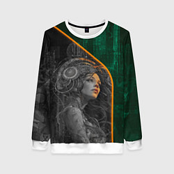 Женский свитшот Девушка-андроид в оранжевых тенях