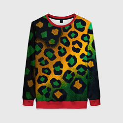 Свитшот женский Зеленые и золотые пятна леопарда, цвет: 3D-красный
