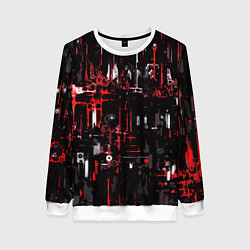 Свитшот женский Бело-красная тревожная абстракция на чёрном фоне, цвет: 3D-белый