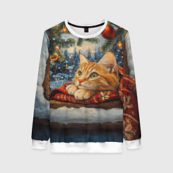 Женский свитшот Рыжий новогодний кот